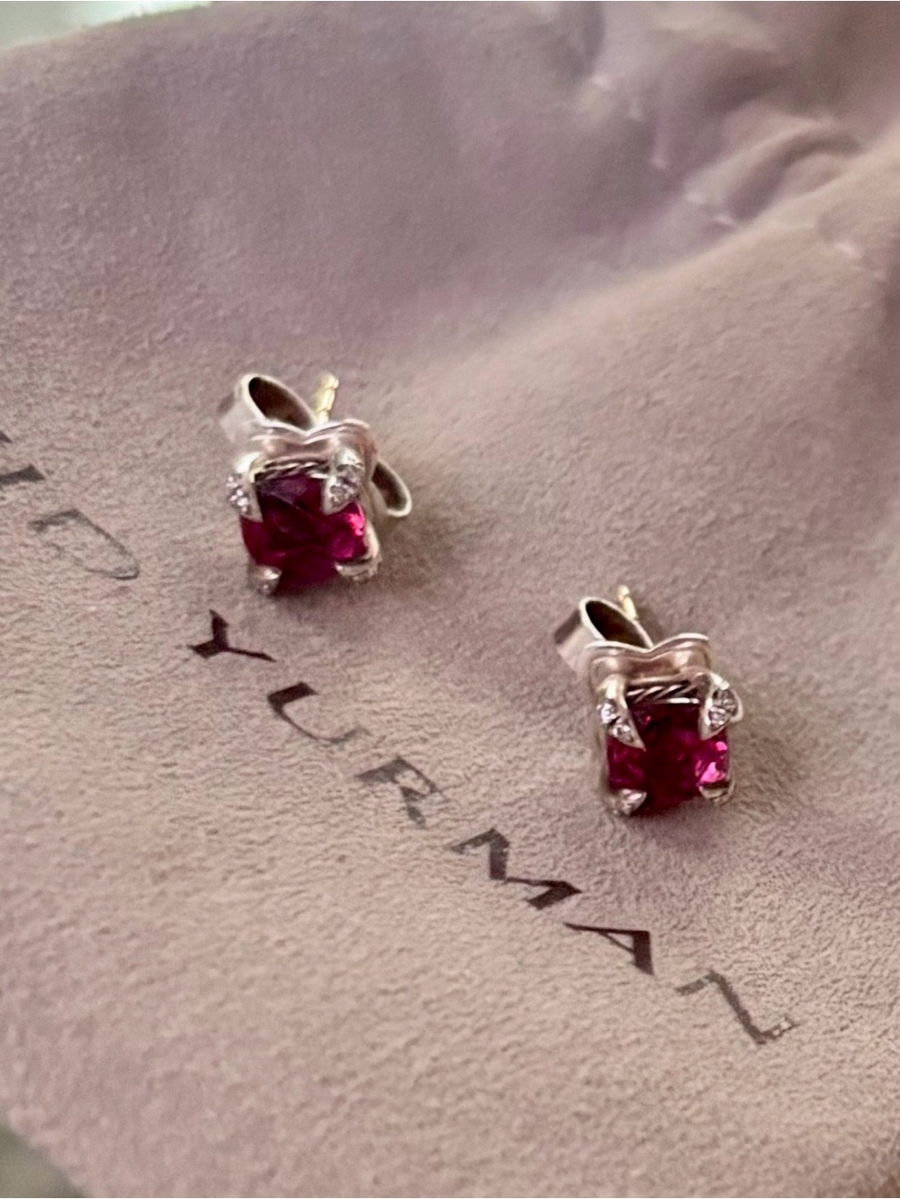 David Yurman Pinkish Red Petite Chatelaine Stud Earrings - Picture 1 of 4
